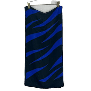 Christian Dior Silk Scarf Unisex Blue/Black Striped Pattern 14" x 59"